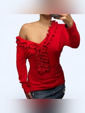 Y2K Red Ruffle Sweater Top by Vila Milano!